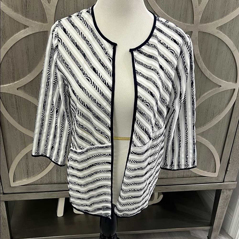 Chico's Navy and White Sheer Striped Cardigan
